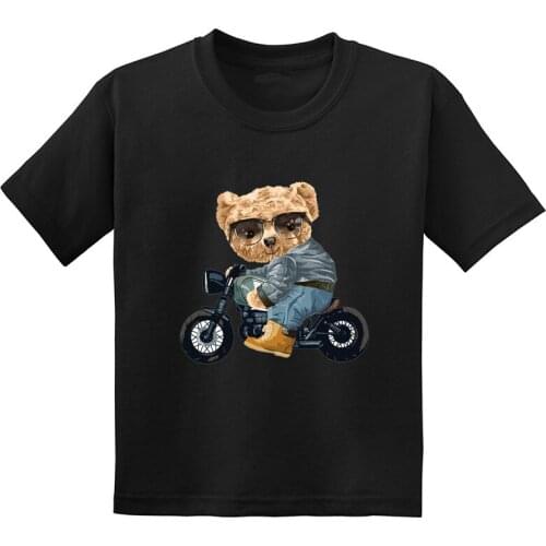 Hipster Cool Motorcycle Basketball Bear Fahion Kids Tshirt Summer Casual Funny Children Clothes Cotton Baby Boys Girls T-Shirts