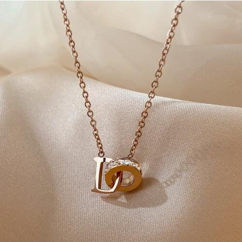 Fashion Letter D Pendant Necklace For Women Aesthetic Rhinestone Titanium Steel Neck Chain Collarbone Choker Jewelry Charm Gift