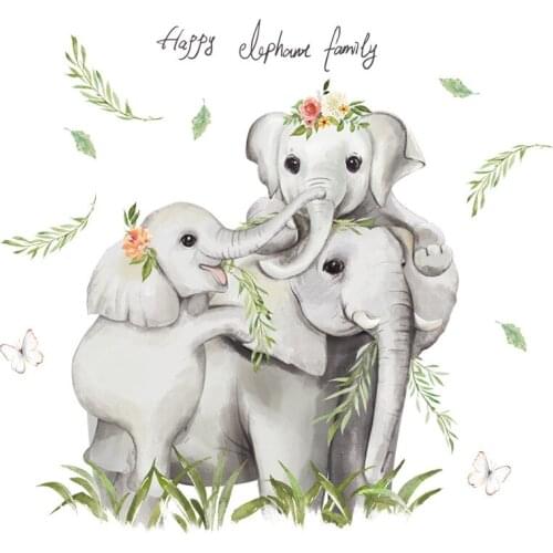 Cartoon Jugle Elephants Family Wall Stickers for Baby Nursery Kids Room Wall Decals PVC Bedroom Home Decor Stickers