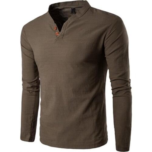 2021 New Mens Autumn Linen t shirts Male Long Sleeve Chinese Style Tops tshirt Solid Color White Linen Cotton t shirt L-4XL