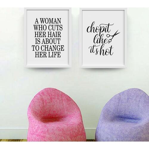 Chop it like its hot Funny Hair salon wall art prints , Fashion Salon Quote Poster A Woman Who Cuts Her Hair Canvas Painting