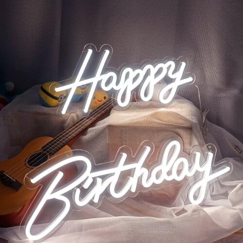 Custom Neon Happy Birthday Led Light Party Flex Transparent Acrylic Neon Light Sign Wedding Party Decoration Bar Home Decor Wall