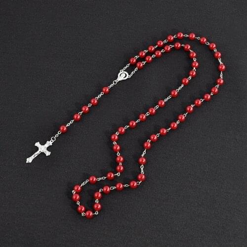 New Fashion Handmade Round Glass Bead Catholic Rosary Quality Bead Cross Necklace Beads Cross Religious Pendants Necklace