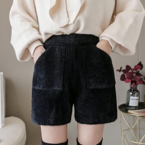 2020 Autumn New Fashion Clothes Women High Waist Mink Fur Loose Feminina Warm Short Trousers Pants