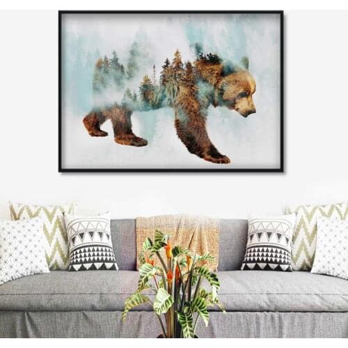Landscape Forest Bear Fox Wolf Nordic Abstract Posters And Prints Wall Art Canvas Painting Nordic Animal Wall Pictures For Kids