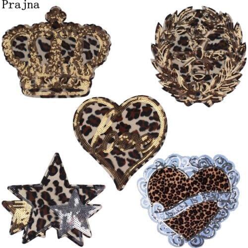 Prajna Fashion Leopard Stripes Sequined Patch Crown Heart Girl Dress Wonderful Beauty Sew On Stickers Shiny Sequin Applique Jean