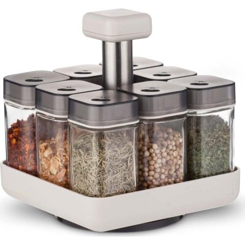 Manufacturers Direct Selling Glass Square 8 Jars Spice Rack