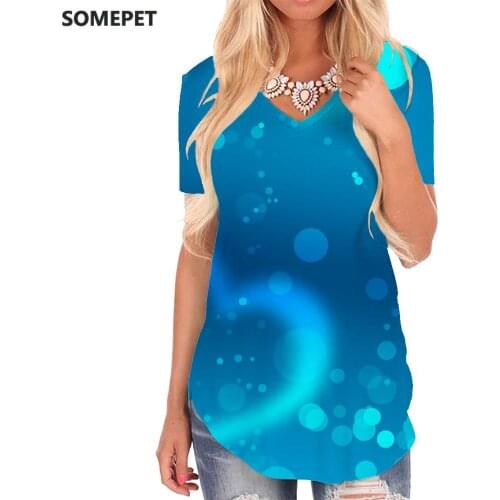 SOMEPET Psychedelic T Shirt Women Love Funny T shirts blue T-shirts 3d Harajuku V-neck Tshirt Womens Clothing Fashion Cool New