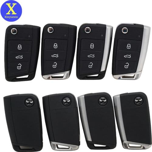 Xinyuexin Remote Shell for VW Passat Golf 7 MK7 for Seat Leon for Skoda Octavia 3 Buttons Flip Folding Replacement Car Key HU66