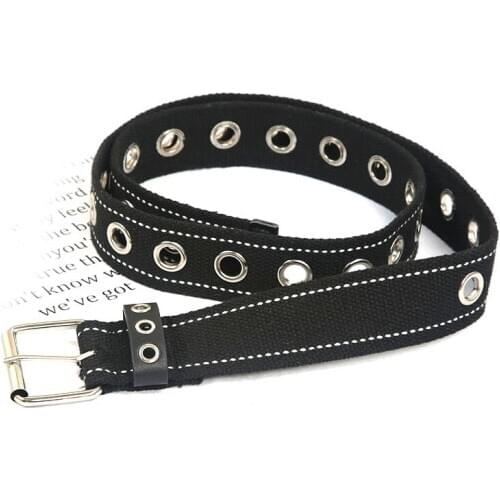 Unisex black canvas belt teenager New fashion punk belt kpop long wide metal pin buckle belt adult jeans trouser Pant waistband