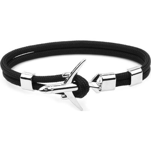 Silver Black Aircraft Bracelet Multilayer Rope Chain Bracelet For Boy Girl Women Men Navy Style Gift