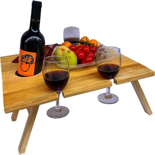 Solid Wooden Folding Picnic Table Portable Folding Wine Table Rack Food Holder For Outdoor Camping Mini Table Outdoor Party