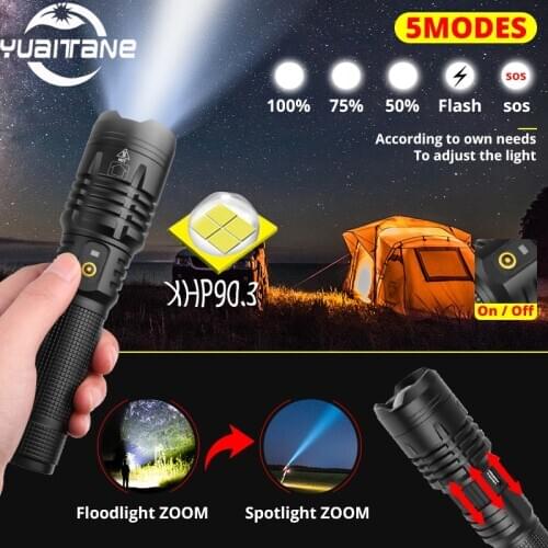800000lm Bright Powerful LED Flashlight XHP50 P90 Chargeable Torch Light USB Zoom Lantern Camping Hunting Lamp Use 18650 Battery