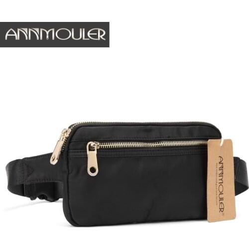 Annmouler Polyester Women Fanny Pack Large Capacity Waist Bag Black Double Zipper Waist Pack Ladies Chest Bag 4 Colors Bum Bag