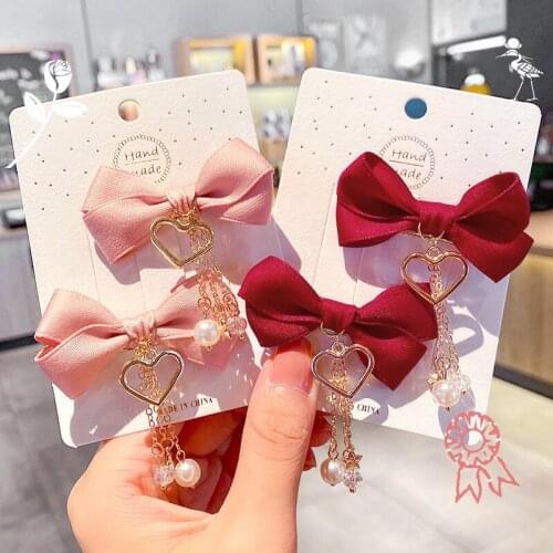 Women Girls Bow-Knot Duckbill Hair Clip Heart Pearls Pendant Sweet Ornament Hairpin Ponytail Barrettes Cute Headwear Accessories