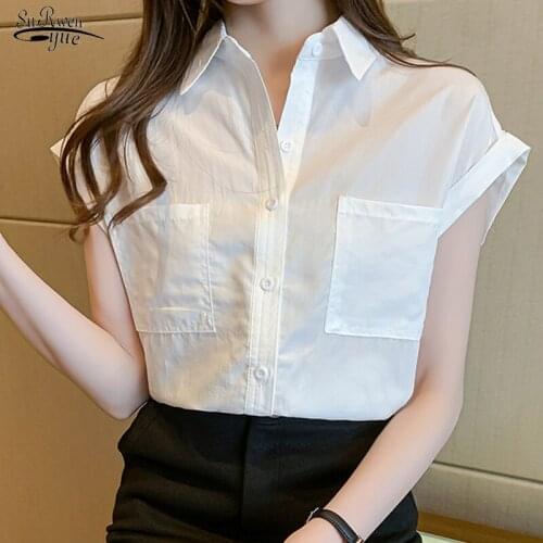 2021 Summer Cotton Shirt for Women Casual Vintage Women Blouse and Tops Single Breasted Solid Color Female Clothing 13669