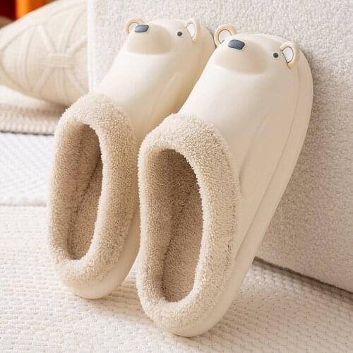 2021 New Women Waterproof slippers Platform plush Warm home Winter slippers Cute cartoon indoor couple Shoes