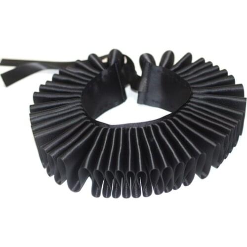 Women Girls Victorian Renaissance Elizabethan Ruffled Neck Collar Satin Clown Cosplay Ruff Choker Halloween Party Stage