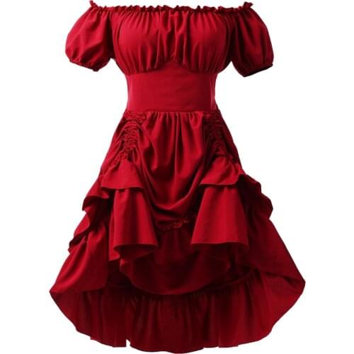 Girl Women Sexy Off Shoulder Dress Punk Style Short Sleeve Adjustable Club Lolita Gothic Steampunk Corset Dresses