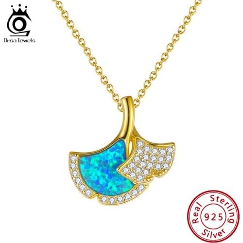 ORSA JEWELS 925 Sterling Silver Ocean Sea Blue Opal Fish Whales Tail Mermaid Pendant Necklaces Women Silver Jewelry OSEQN22
