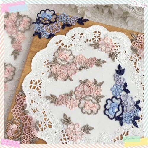 10Pcs/7.5X4.5cm Pink blue Embroidered Flower Appliques Garment Accessories Patch DIY Scrapbook Card Craft Decoration