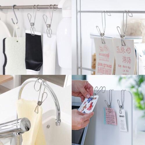 10 Pcs Stainless Steel Laundry Hanging Clip Hook Clothes Peg Boot Hanger Towel Holder Paper Files Binder Clip Snack Seal Storage