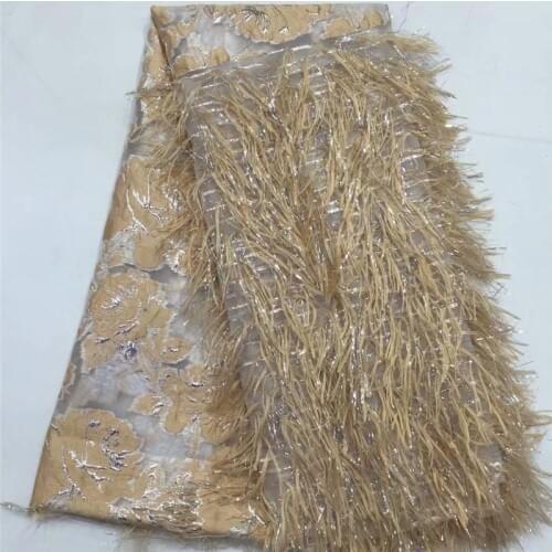 2020 gold Hot Sale Luxury African Embroidery Brocade Tassels Lace Dress Fabric Wedding Dress Bridal Lace Fabrics