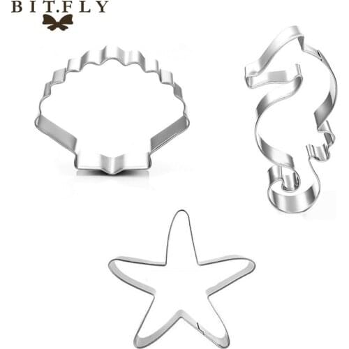 3pcs Seahorse Starfish Seashells Cookie Cutter Mold Mermaid Under The Sea Birthday Party Decoration Stainless Steel Biscuit Mold
