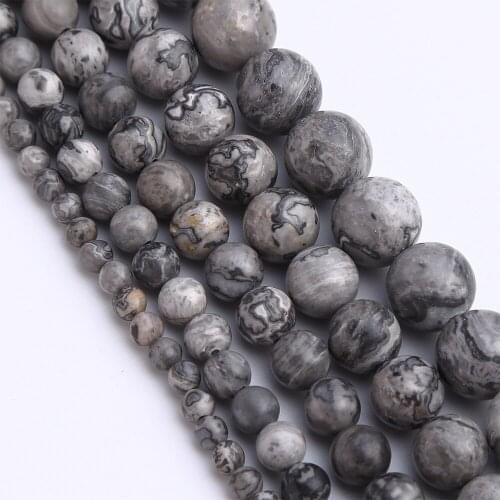 4 6 8 10 12mm Grey Map Jaspers Loose Natural Stone Beads for Jewelry Making DIY Bracelet Necklace Earrings Accessories