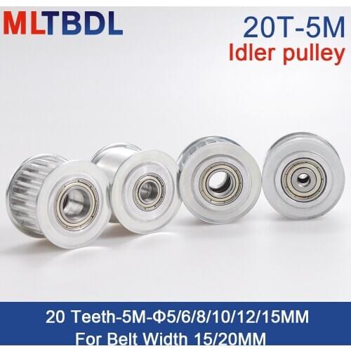 5pcs 20 Teeth 5M Idler Pulley Tensioner Wheel Bore 5/6/8/10/12/15mm with Bearing Guide synchronous pulley HTD5M 20T 20teeth
