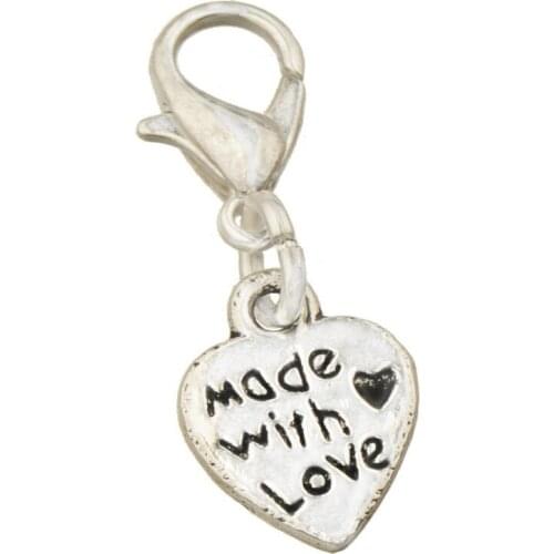Accessories For Jewelery Charms DIY Handicrafts Flat Heart Made With Love Metal Silver Plated Wholesale Handwork Dangles 50pcs