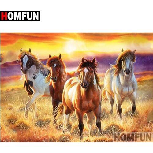 HOMFUN 5D Diamond "Animal horse dusk" Diamond Embroidery Full Round/ Square Diy Diamond Painting Cross Stitch Home Decor A27700