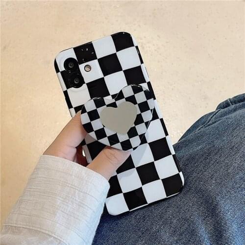 Heart grip stand Checkerboard grid phone Case for iphone 11 case iphone 12 12Pro 11Pro Max X Xs Max XR SE2020 7 8 Plus