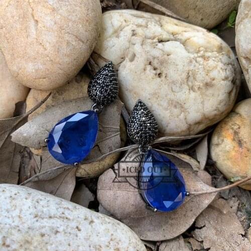 Black zirconia diamond paved black gold plated fashion party high quality sapphire drop earrings