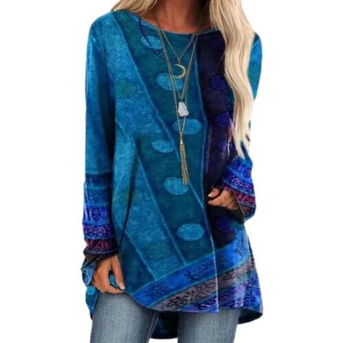 Women s T-shirt Retro Print Loose Fit Round Neck Long Sleeve Top Explosive retro print loose round neck long sleeve T-shirt wom