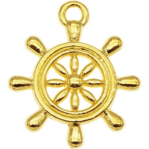 Julie Wang 20PCS Small Boat Rudder Charms Gold Color Pendant Bracelet Alloy Jewelry Making Accessory 23*20mm