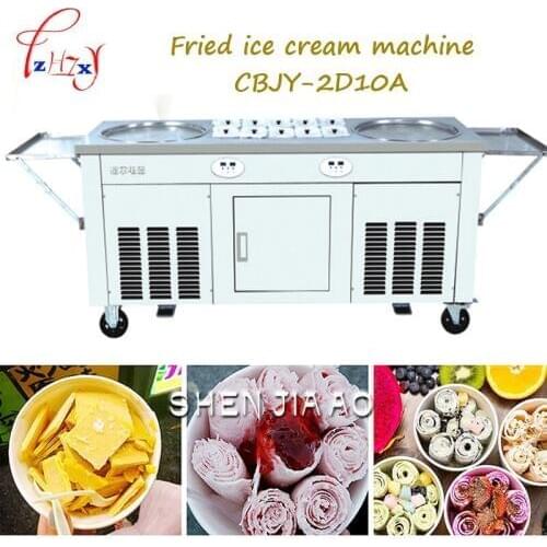 Fried ice cream ice cream roll fryer machine with 2 round pans 10 cooking tanks 220 / 110 V 1pc