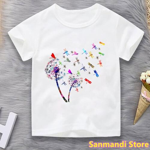 Watercolor Dandelion print t-shirt summer cute baby girl clothes lovely tops tees kids clothing white camiseta child t-shirts