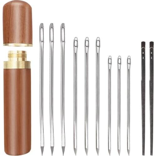LMDZ Leather Craft Tool Double Hole American Leather Cord Needle Big Eye Leather Needle Hand Sewing Needle With Coffee Syringe