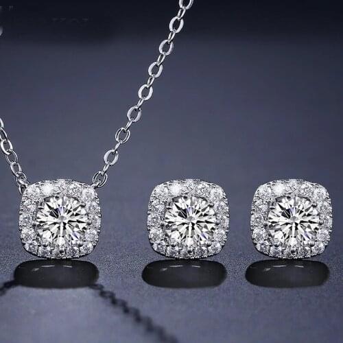 COCOM Hot Sale AAA Cubic Zircon Jewelry Sets Fashion Square Pendant Necklace and Stud Earrings Round Crystal Accessories