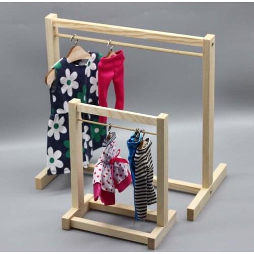Doll Wooden Clothes Rack Garment Organizer Hangers for Dolls Handbag Clothes