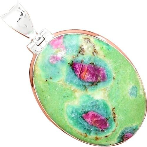 Nature RUBY IN FUCHSITE Pendant 925 Sterling Silver, 46 mm, MHBAP5374