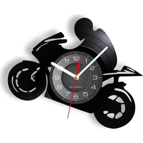 Motorcycle Rider Vintage Vinyl Record Wall Clock Bikers Rider Mancave Decor Motorbike Laser Etched Vinyl Disk Crafts Wall Clock