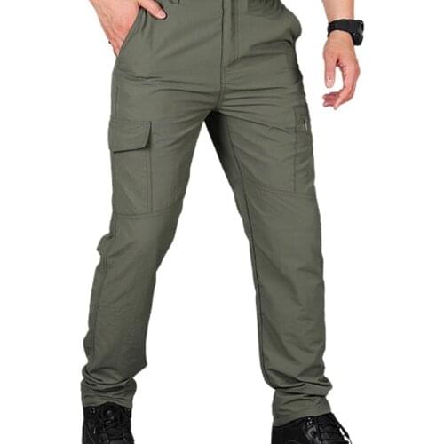 Plus Size Men Pants Fashion Multi Pockets Male Cargo Pants Solid Color Breathable Elastic Waist Quick Dry Camping Pants Trousers