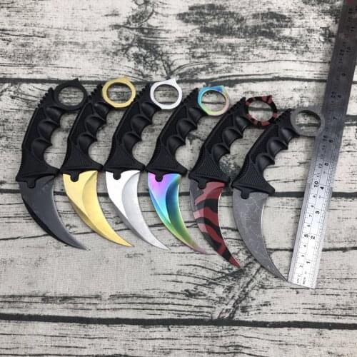 CS GO Counter Strike claw Karambit Knife Neck Knife with Sheath Tiger Tooth Real game Knife rainbow camping fix blade knife