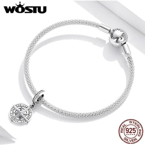WOSTU 2020 925 Sterling Silver Compass Shining Zircon So Cool Fit Original Silver Bracelets Pendant Jewelry Making BNC383
