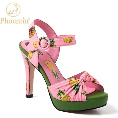 Phoentin pineapple print Womens sandals 2020 super high thin heels 12cm brand sandals platform female pink shoe size 43 FT928