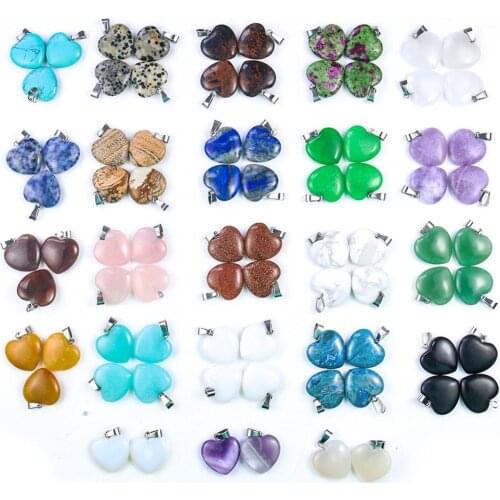 20mm Natural Stone Heart Pendant Quartz Crystal Agates Turquoises Tiger Eye Stone Aventurine For Jewelry Making Necklace Pendant