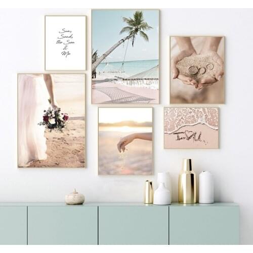 Nordic Minimalist Seascape Canvas Painting Print Coconut Tree Shell Poster Wall Pictures For Living Room Modern Home Decor TB188