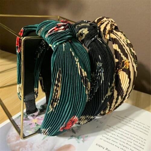 Women Girl Headbands Wide Print Knot Accordion Korean Vintage Hairband Sweet Hair Accessories Head wear Wholesale Fashion New